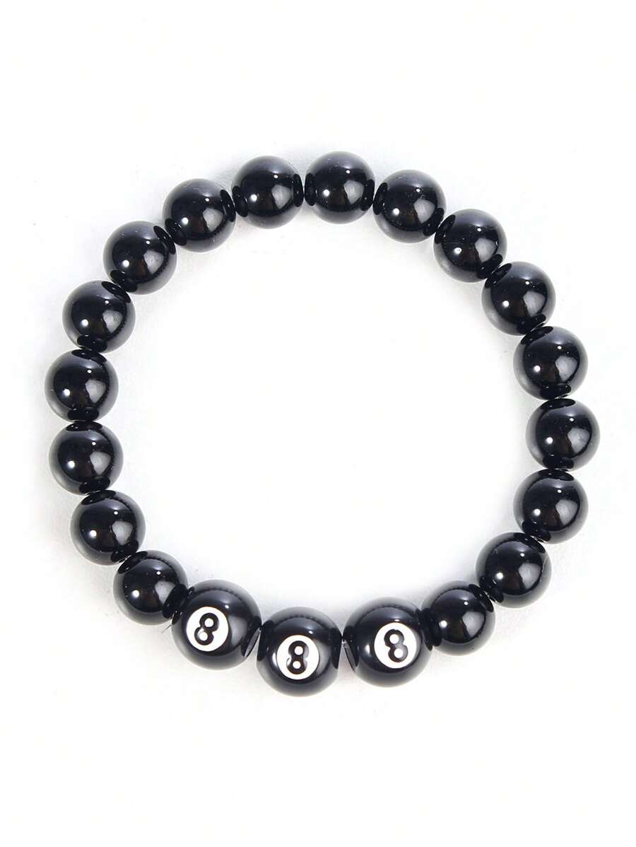 1入組男士簡約黑色數字8球珠手鍊父親節禮物 - 彩色 - 查看 1