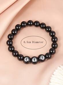 1入組男士簡約黑色數字8球珠手鍊父親節禮物 - 彩色 - 查看 3