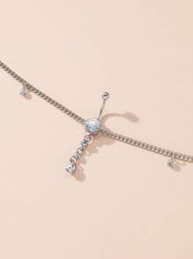 1入組時尚鋅合金水鑽裝飾臍環附腰鏈適合女士適用於海灘裝飾用品 - 白色 - 查看 3