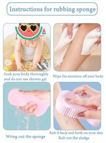 1pc Plain Bath Exfoliating Sponge, Grey Body Skin Scrubber, For Bathroom - Grey - View 4