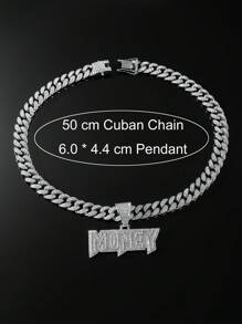 1pc Fully Iced Out Chain Necklace With MONEY Pendant For Men Hip Hop Style Alloy Material for Jewelry Gift - Silver - View 3