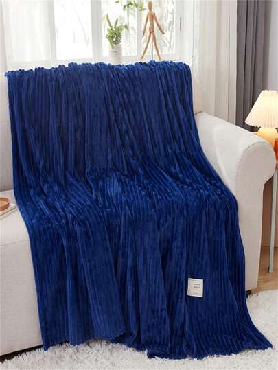 1pc Coral Fleece Striped Blanket, Simple & Casual Air Conditioner Blanket, Nap Blanket, Sofa Blanket, Halloween Faux Fur Blanket