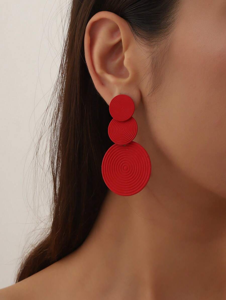 1pair Fashion Solid Round Drop Earrings For Women For Daily Decoration - Red - View 1