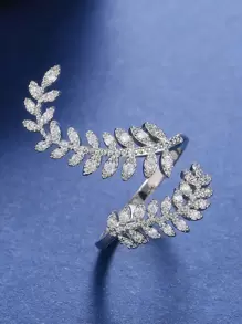 1入組魅力四射方晶鋯石樹葉裝飾戒指適合女士適用於約會禮物 - 銀色 - 查看 4