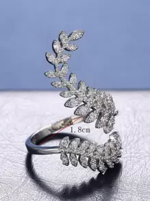 1入組魅力四射方晶鋯石樹葉裝飾戒指適合女士適用於約會禮物 - 銀色 - 查看 5