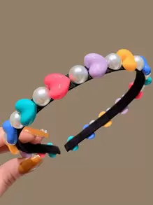 1入女性拼色心裝飾時尚髮箍,用於裝飾街頭