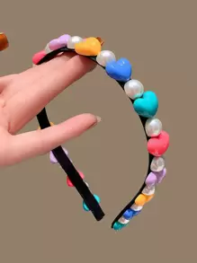 1入女性拼色心裝飾時尚髮箍,用於裝飾街頭