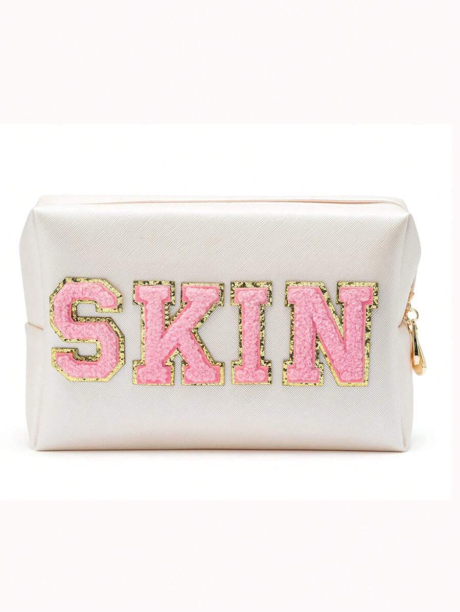 1 件皮肤刺绣毛巾字母装饰 PU 皮革拉链便携式防水化妆包、化妆包化妆袋护肤包洗漱包收纳袋、旅行必需品邮轮必需品宿舍必需品、婚礼伴娘礼物、妈妈礼物、生日礼物、送给朋友和老师的礼物、家居装饰、浴室客厅床浴室收纳包、珠宝收纳包、唇油收纳包、指甲油收纳包化妆包收纳化妆品收纳包化妆盒包、化妆包、化妆包、化妆包 - 彩色 - 查看 1