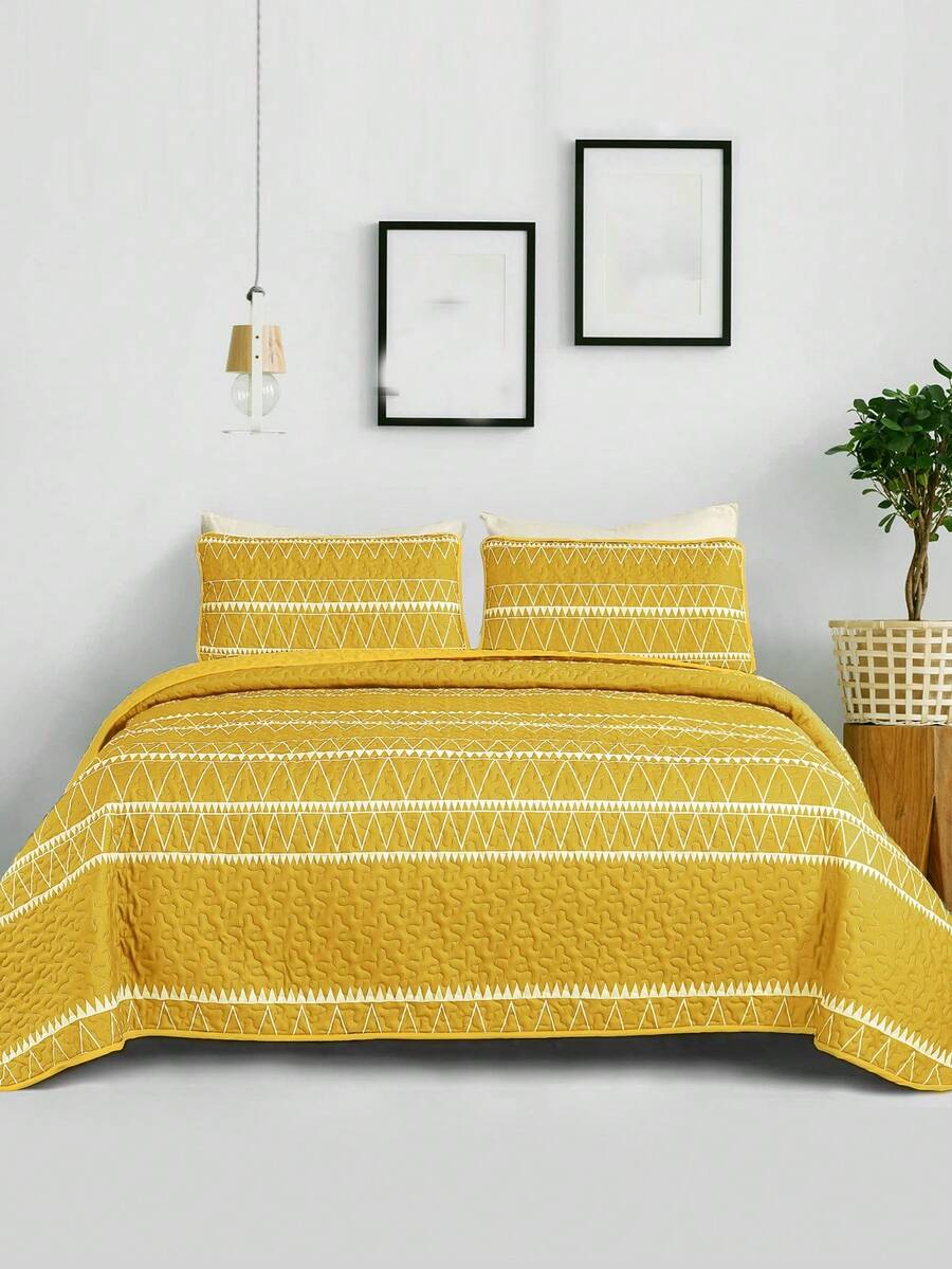 Bộ Drap 3 Món Chevron (1 Ga & 2 Vỏ Gối), Bộ Mền Màu Vàng Hiện Đại Cho Phòng Ngủ - Màu vàng - Xem 1