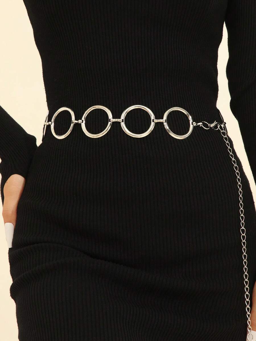 Circle Decor Chain Belt - Silver - View 1
