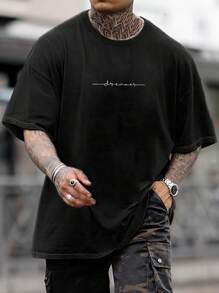 Manfinity LEGND Camiseta gráfica holgada y casual con letra para hombre, verano - Negro - Ver 1