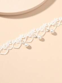 1pc Fashion Faux Pearl Charm Lace Choker For Women For Daily Decoration