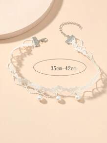 1pc Fashion Faux Pearl Charm Lace Choker For Women For Daily Decoration