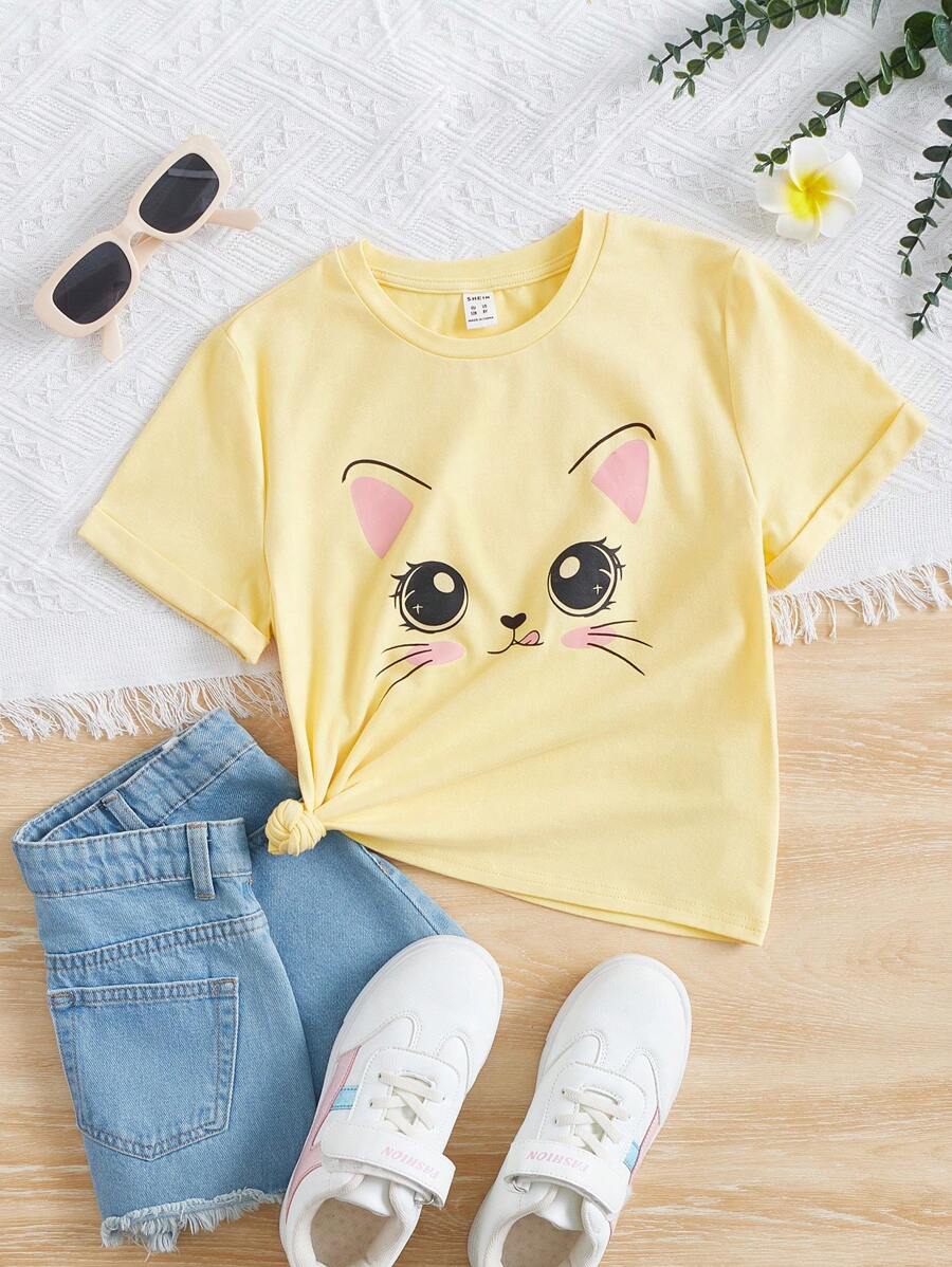SHEIN Tops con gái Hoạt hình Giải trí - Màu vàng - Xem 1