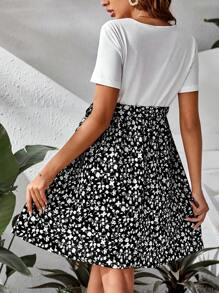 SHEIN 孕婦碎花繫腰帶洋裝