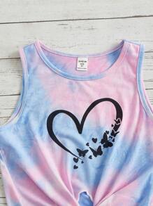 SHEIN Leap Crew Fille Top sans manches tie dye à imprimé cœur à nœud - Multicolore - Voir 4