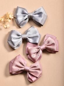 4入組女孩水鑽裝飾蝴蝶結設計髮夾適用於頭髮裝飾用品