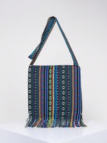 復古和藝術流蘇設計拼接顏色刺繡和串珠女士斜挎包,理想適用於休閒,旅行,攝影和作為A皮夾 - 彩色 - 查看 2