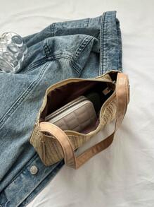 Khaki Straw Bag Minimalist For Vacation - Khaki - View 4