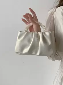 Bolso pequeño con pliegues, decorado con perlas falsas y asa superior, bolso cruzado bordado vintage, clutch retro para cena formal, bolso de hombro para fiesta de boda y baile de graduación, bolso de negocios casual y elegante para mujeres, perfecto para la oficina, negocios y trabajo