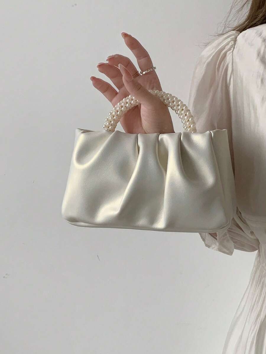 Bolso pequeño con pliegues, decorado con perlas falsas y asa superior, bolso cruzado bordado vintage, clutch retro para cena formal, bolso de hombro para fiesta de boda y baile de graduación, bolso de negocios casual y elegante para mujeres, perfecto para la oficina, negocios y trabajo
