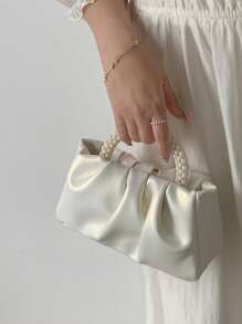 Bolso pequeño con pliegues, decorado con perlas falsas y asa superior, bolso cruzado bordado vintage, clutch retro para cena formal, bolso de hombro para fiesta de boda y baile de graduación, bolso de negocios casual y elegante para mujeres, perfecto para la oficina, negocios y trabajo