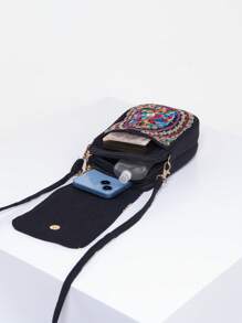 Vintage Women's Embroidered Crossbody Bag, Small Canvas Shoulder Bag, Stylish Zipper Phone Bag - Multicolor - View 3