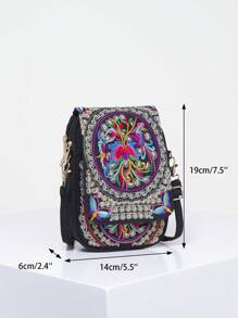 Vintage Women's Embroidered Crossbody Bag, Small Canvas Shoulder Bag, Stylish Zipper Phone Bag - Multicolor - View 7