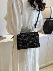 迷你方包格紋圖案翻蓋辦公 - 黑色 - 查看 7