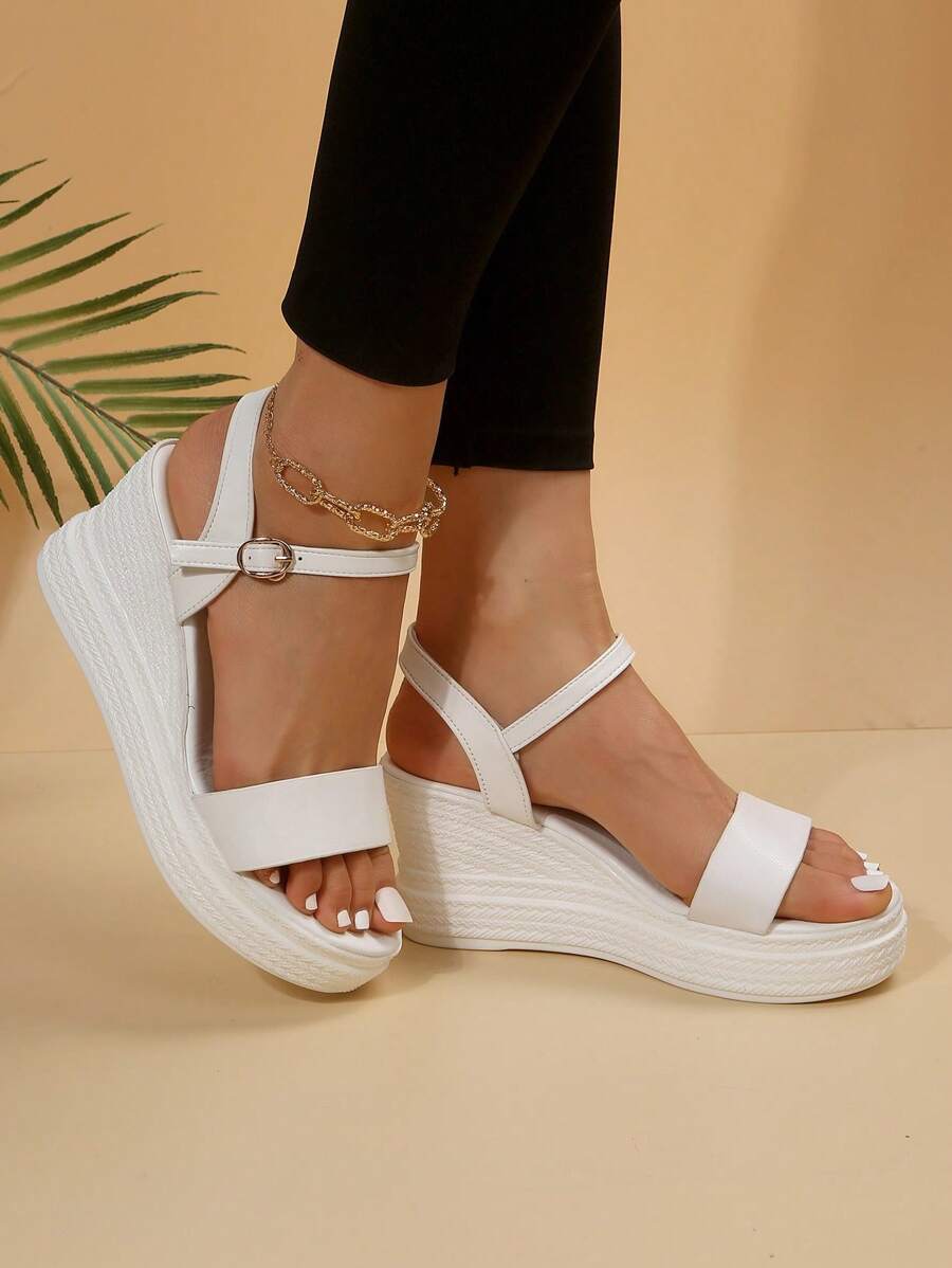 女性搭扣裝飾踝帶度假戶外坡跟涼鞋