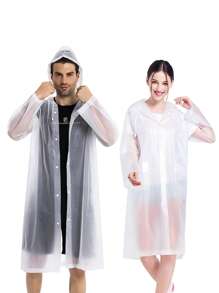 2pcs Reusable Hooded Adult Rain Cape - White - View 1