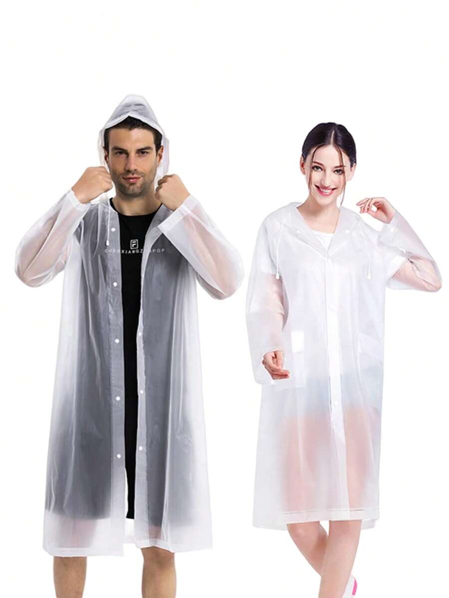 2pcs Reusable Hooded Adult Rain Cape - White - View 1