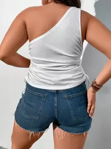 Calvaya Top de un hombro fruncido - Blanco - Ver 2