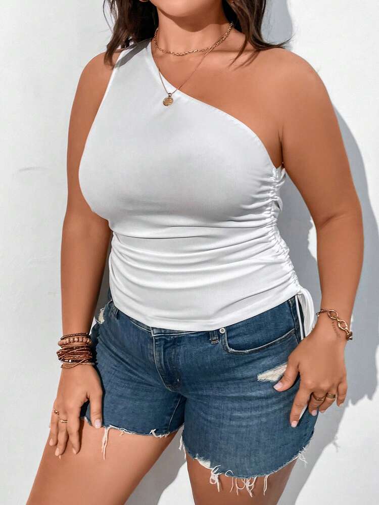 Plus One Shoulder Ruched Top