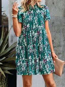 SHEIN Clasi 碎花荷葉邊娃娃裙 - 綠色 - 查看 3