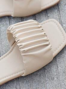 女性抽褶細節露趾優雅白色平底涼鞋 - 米色 - 查看 8