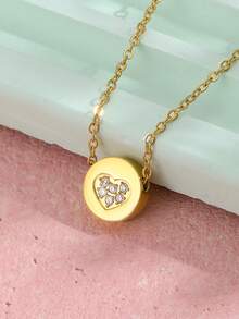 Chicas Collar con diseño de diamante de imitación colgante de redondo - Amarillo Oro - Ver 1