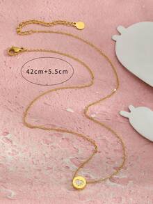 Chicas Collar con diseño de diamante de imitación colgante de redondo - Amarillo Oro - Ver 3