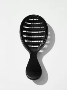 1pc Hollow Comb, Suitable For Wet & Dry Use, Plastic Material, Classic Solid Color Oval Handheld Hair Brush, Gift For Women, Hair Brush, Hairstyling Tool, Salon Hair Product And Accessory - Black - View 2