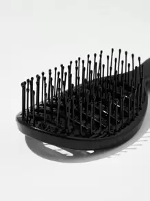 1pc Hollow Comb, Suitable For Wet & Dry Use, Plastic Material, Classic Solid Color Oval Handheld Hair Brush, Gift For Women, Hair Brush, Hairstyling Tool, Salon Hair Product And Accessory - Black - View 3