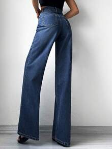 Cottnline High Waist Ripped Wide Leg Jeans - Rửa tối - Xem 2
