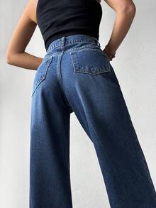 Cottnline High Waist Ripped Wide Leg Jeans - Rửa tối - Xem 4