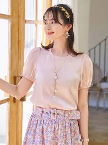 DAZY Puff Sleeve Organza Blouse - Pink - View 3