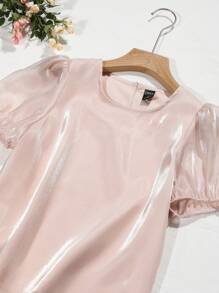 DAZY Puff Sleeve Organza Blouse - Pink - View 7