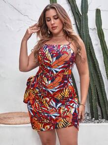 SHEIN Clasi Đầm Plus Size Trọn gói Nhiệt đới Boho - Màu Cam cháy - Xem 4