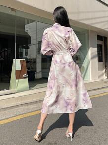 DAZY Button Through Split Hem Belted Shirt Dress - Mauve Purple - View 2