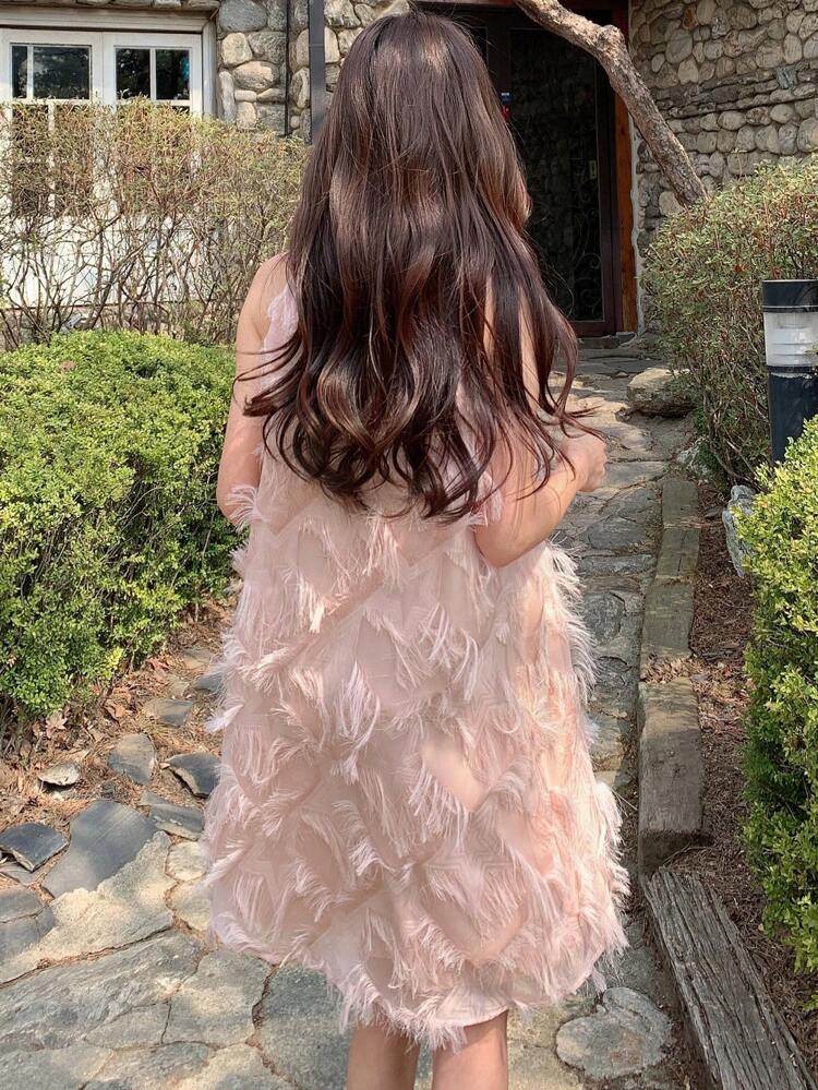 Solid Fuzzy Trim Halter Dress Valentine Valentine's Day Sundress Valentine's Day