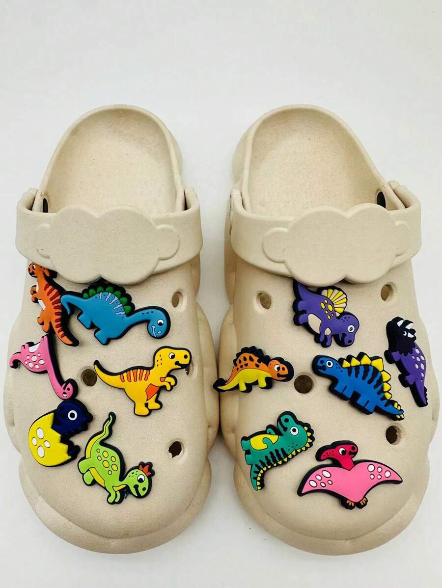12pcs Cartoon Dinosaur Design Shoe Decorations, PVC Cute Decorations For Clogs Slides - Multicolor - View 1