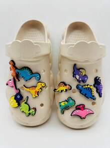 12pcs Cartoon Dinosaur Design Shoe Decorations, PVC Cute Decorations For Clogs Slides - Multicolor - View 2