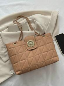 Small Tote Bag Quilted Double Handle - Khaki - View 5